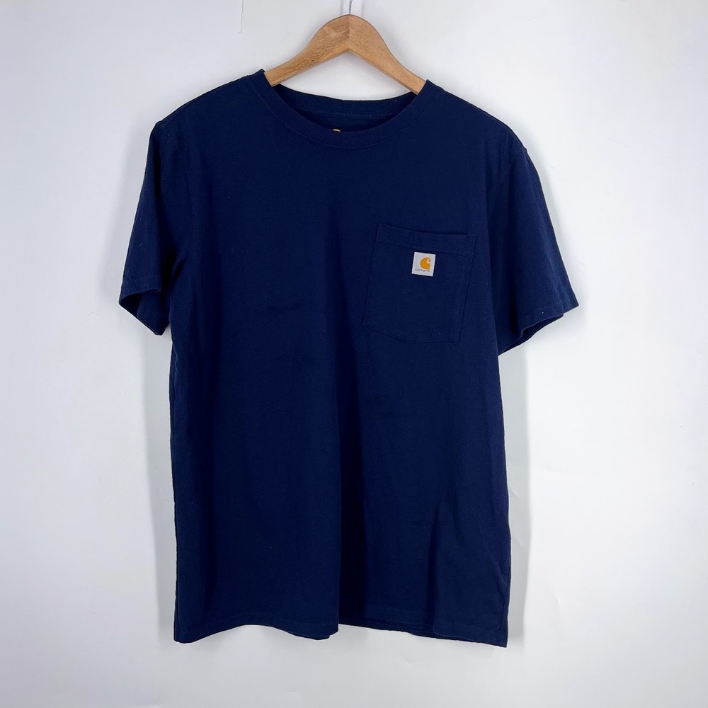 Carhartt Boys L 12/14 Navy Blue Pocket T-Shirt Original‎ Fit Cotton 103067 412